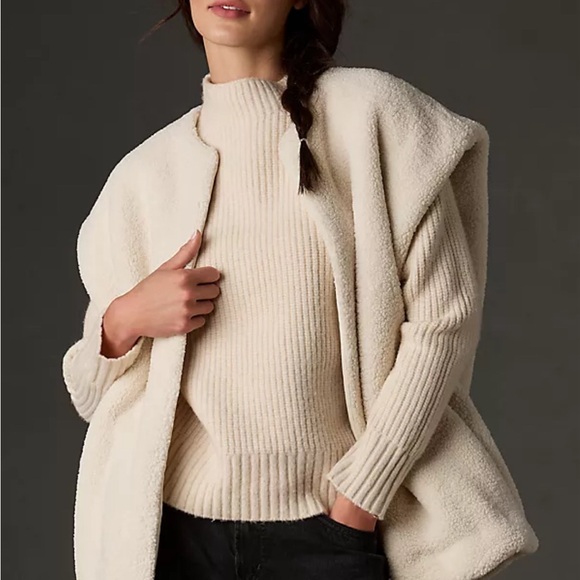 Anthropologie Cream Sherling oversized Vest Jacket - Picture 2 of 7